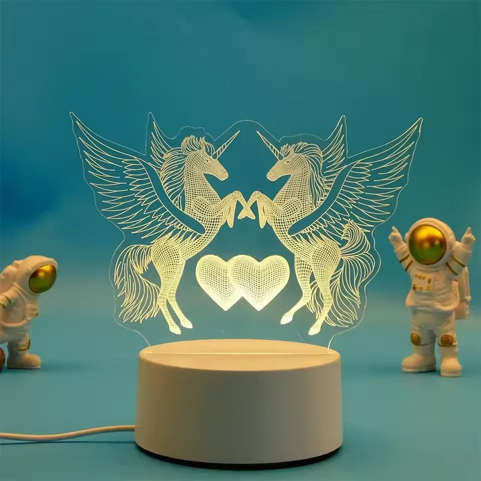 Lampada 3D Unicorni cuori